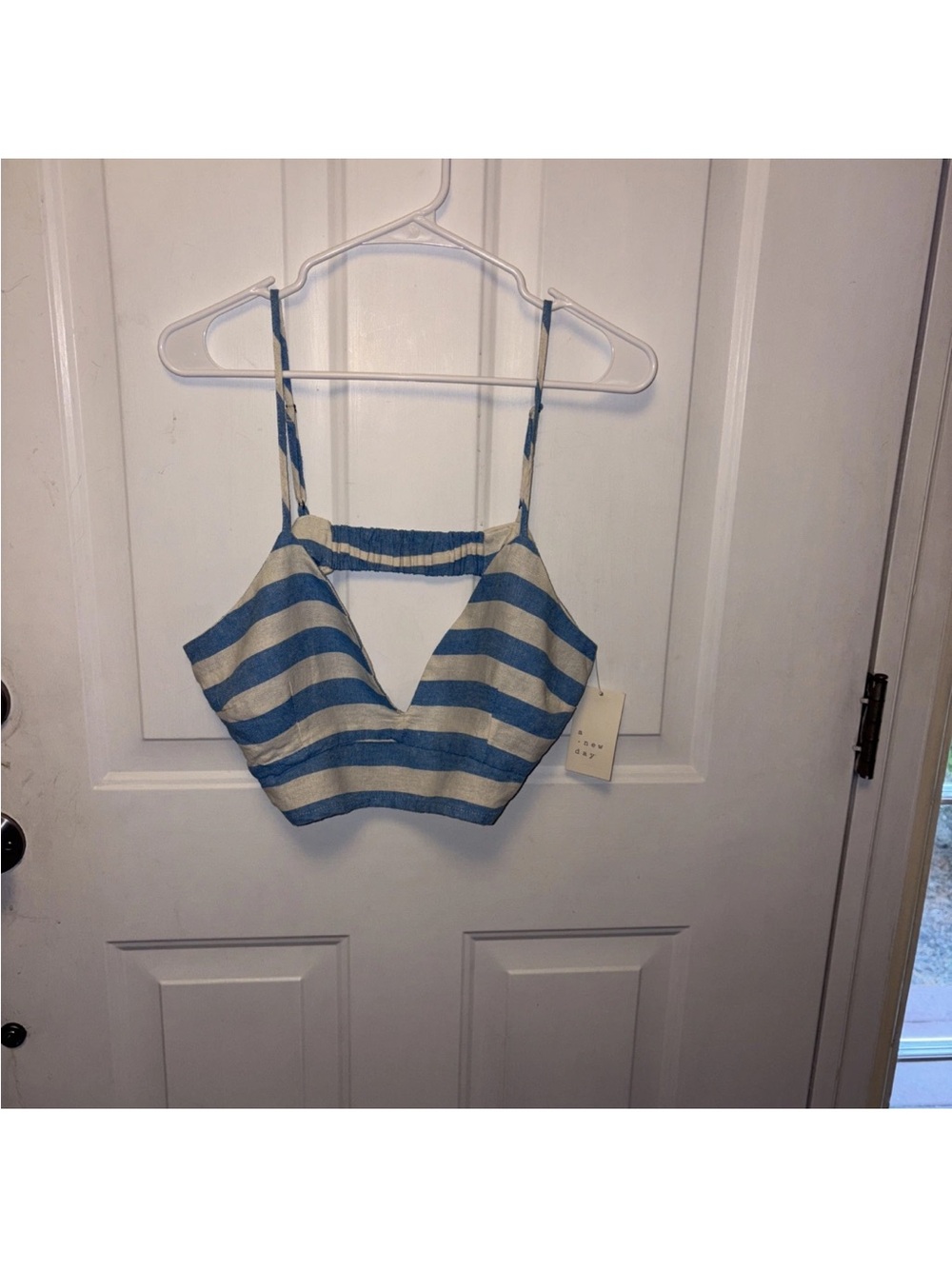 a new day Blue and White Striped Cropped Cami